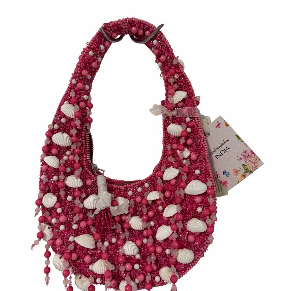 Hot Pink Sea Shell Beaded Boho Bag Handcrafted in India NWT Tik Tok Viral